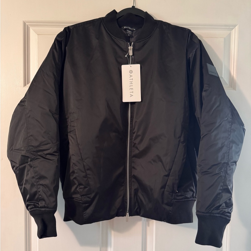 NWT Athleta Sateen Bomber Jacket - Black